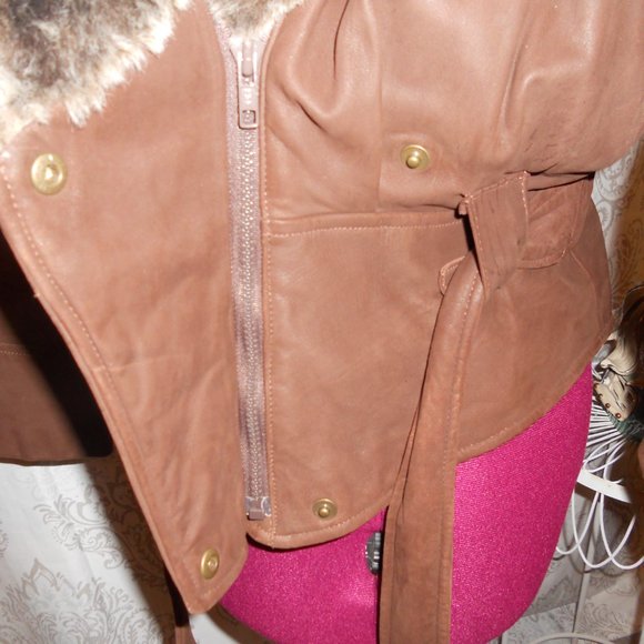 Lone Pine S Brown Leather Belted Bomber Jacket - Picture 9 of 14